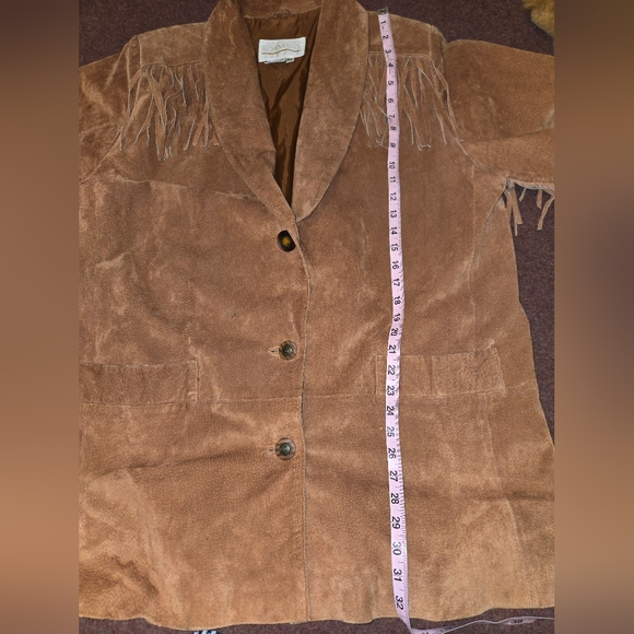 Roaman's Brown Suede Leather Jacket with Fringe - Picture 14 of 15